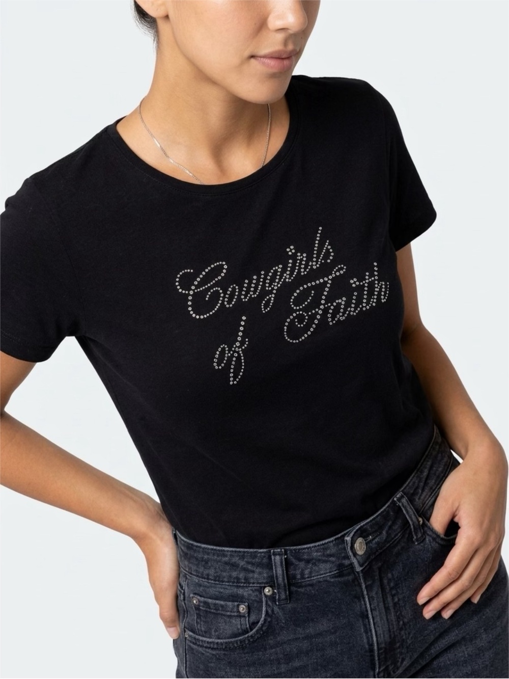 White Stag Cowgirls of Faith Black Studded Tee